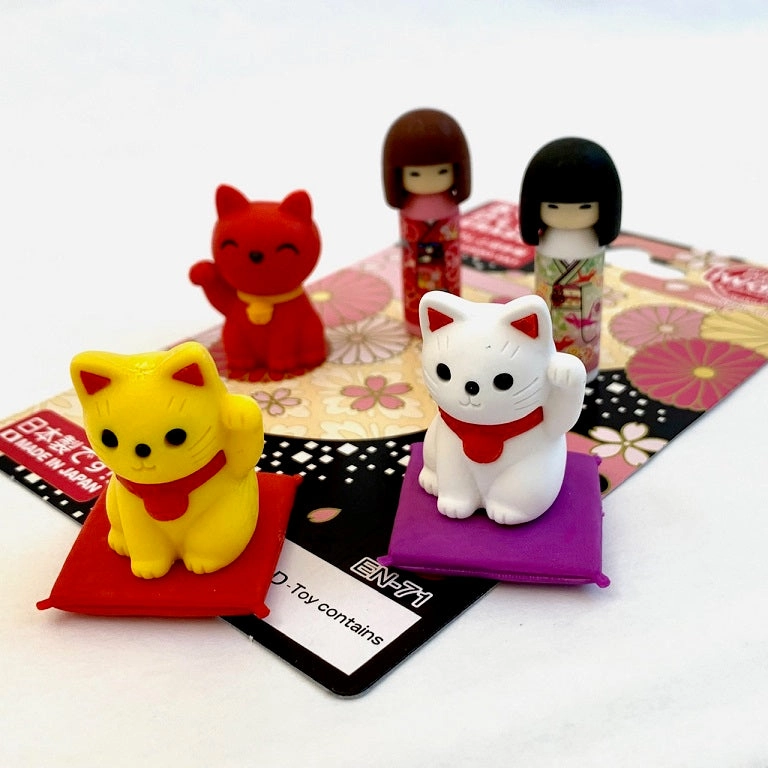 38346 IWAKO DOLL AND CAT ERASER CARD-10 CARDS