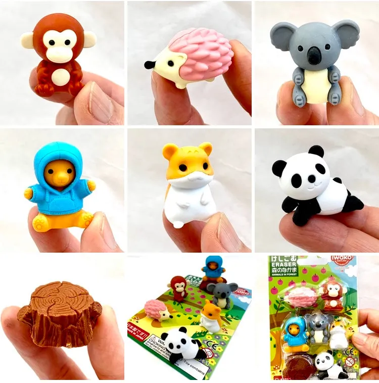 383491 IWAKO KAWAII ANIMAL ERASER CARD-SINGLE