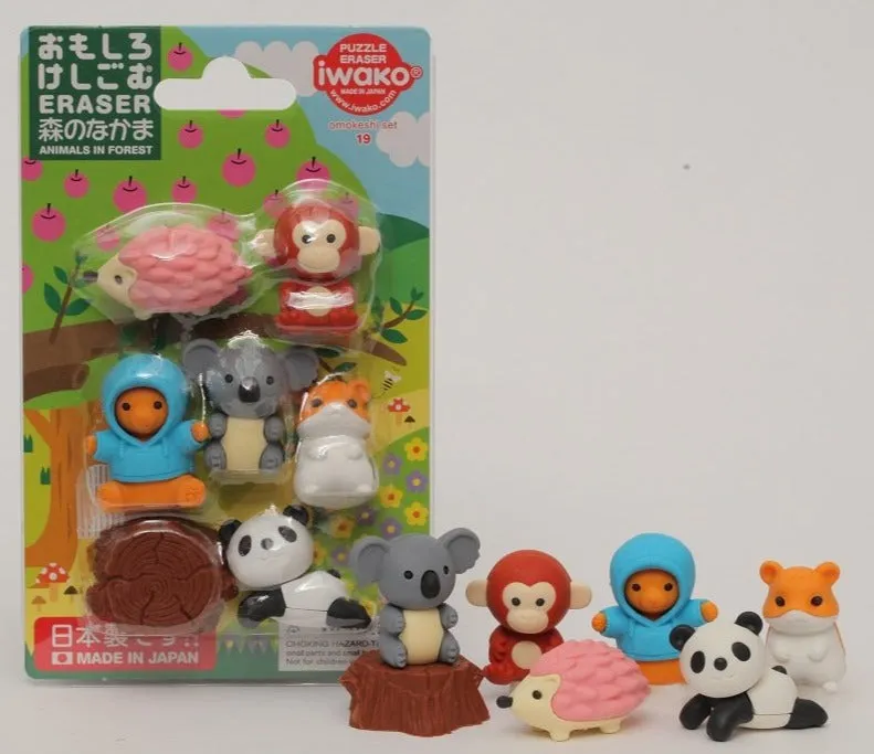 383491 IWAKO KAWAII ANIMAL ERASER CARD-SINGLE