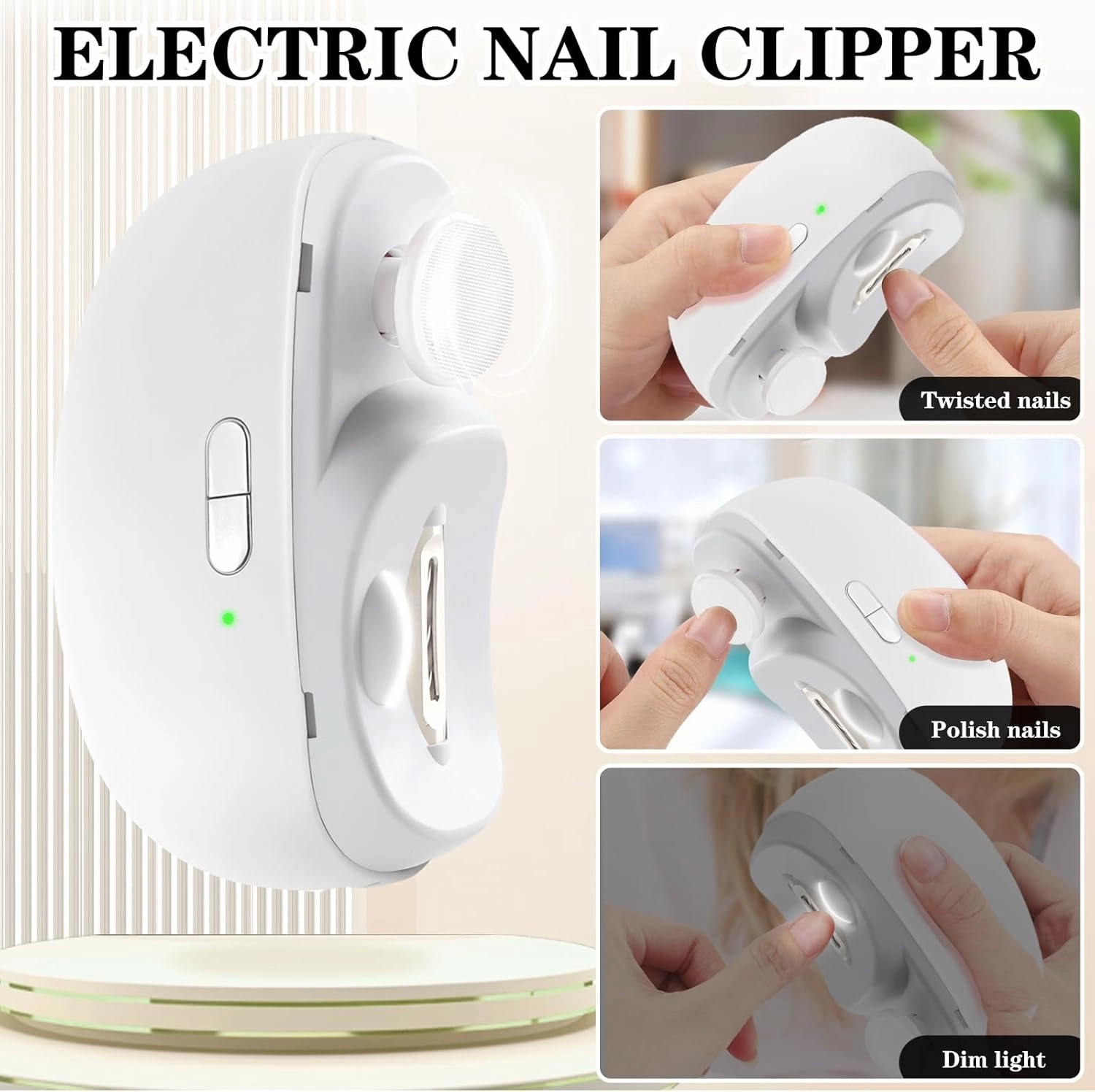 3-in-1 Electric Nail Clippers, Upgrade Electric Nail Clippers for Kids or Adults, Electric Polishing Nail Clipper with Collector, Excellent Electric Nail Trimmer Gift for Your Loves (Pearl-White)
