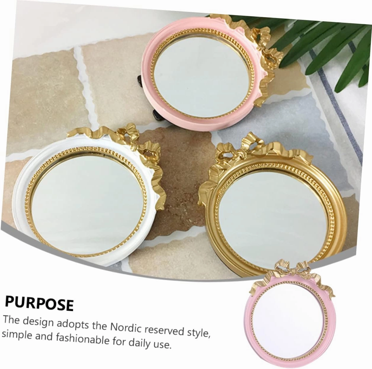 3 pcs Hairpin Cute Office Desk Decorations The Flowers Small Round Mirror Make up Outdoor Decor Spiked Headbands Table Household Handheld Dresser Mirrors for Bedroom