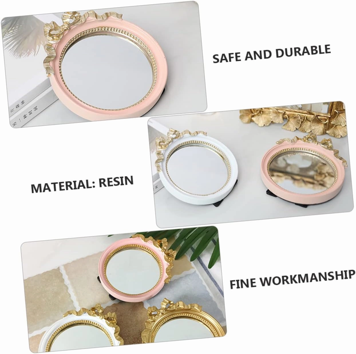 3 pcs Hairpin Cute Office Desk Decorations The Flowers Small Round Mirror Make up Outdoor Decor Spiked Headbands Table Household Handheld Dresser Mirrors for Bedroom