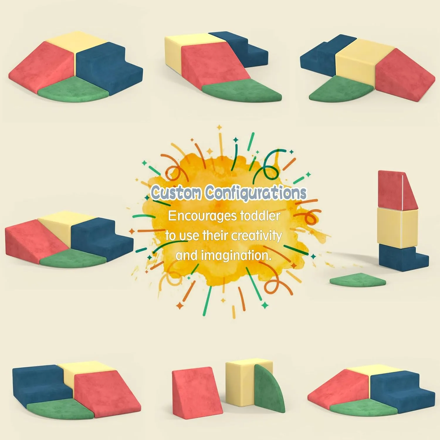 4 Piece Foam Climbing Blocks, Velvet Fabric Soft Play Set Large Baby Climbing Gym Indoor Climbing Toys for Toddlers 1-3 Inside