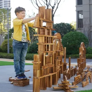 45 pcs Mega Outdoor Carbonized Wooden Building Blocks Set for Kids Toddlers 3-12, Giant Wooden Blocks Big Set for Kindergarten Yard, Jumbo Blocks (Jumbo Set 1#: 34 lbs (15.5kg)