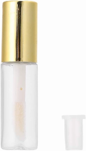 45pcs 1.2ml Gold Mini Refillable Lip Gloss Tubes with Rubber Rings, Transparent Body, Built in Mini Brush, Easy to Carry for Daily Makeup Use