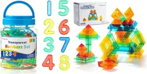 48 Pcs Translucent Numbers – Wedgits Building Blocks – Light Table Toys, Manipulatives and Accessories for Enhanced Learning & Fun