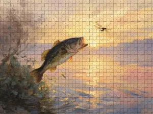 500 Piece Jigsaw Puzzle for Adults Bass Fish Dragonfly Sunset Challenging and Dynamic Puzzle Game for Adults Fishermen Wall Decor Gift Family Game Night Fun