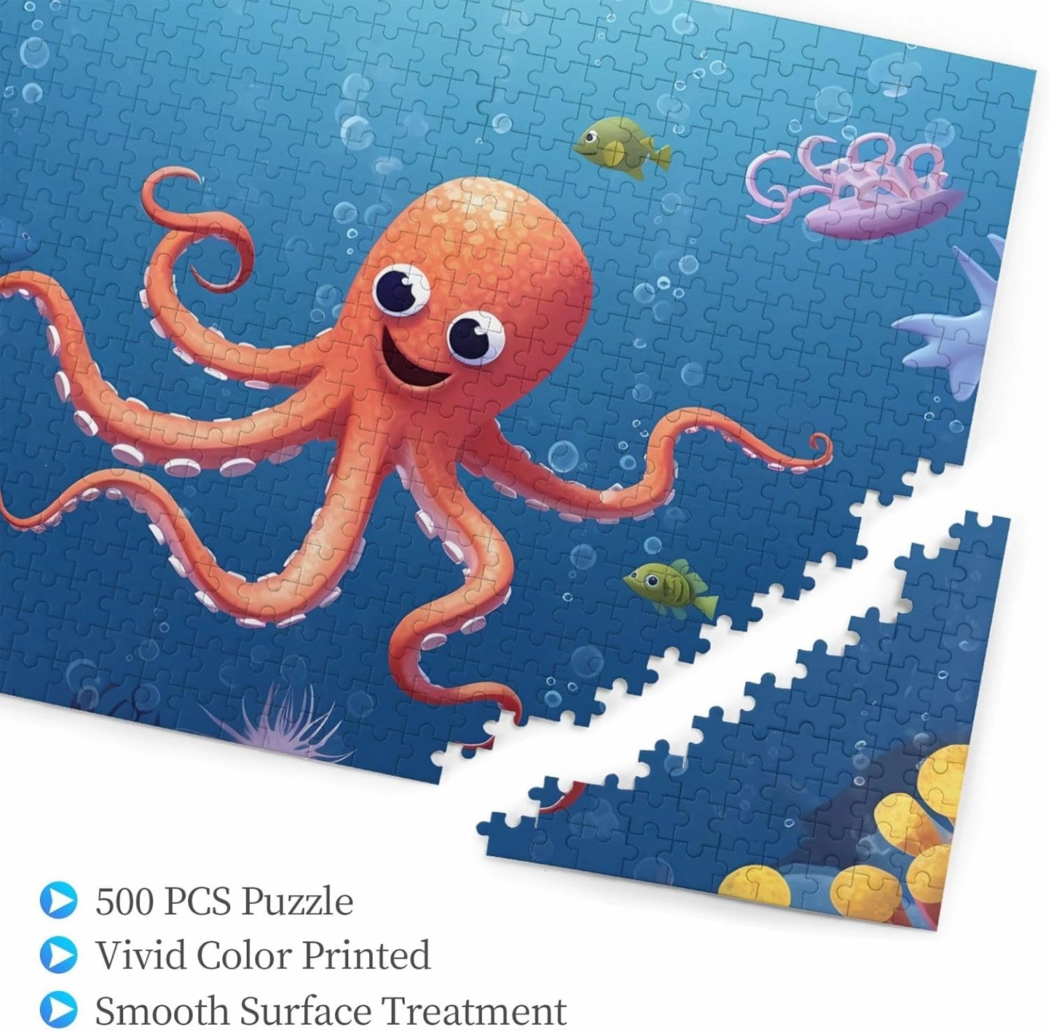 500 Piece Jigsaw Puzzle for Adults Challenging Puzzle for Game Nights Wooden Puzzle Personalized Custom Wood-Puzzles for Family Cartoon Octopus Fish Picture Puzzles Finished Size 20.4"x15"