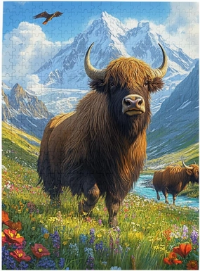 500pcs Wooden Jigsaw Puzzle,Majestic Yak in Grassland,Stunningly Vibrant Colors,Rugged Stress Relief,Premium Cut,Ideal for Relaxation and Family Fun,Gifts for Family and Friends