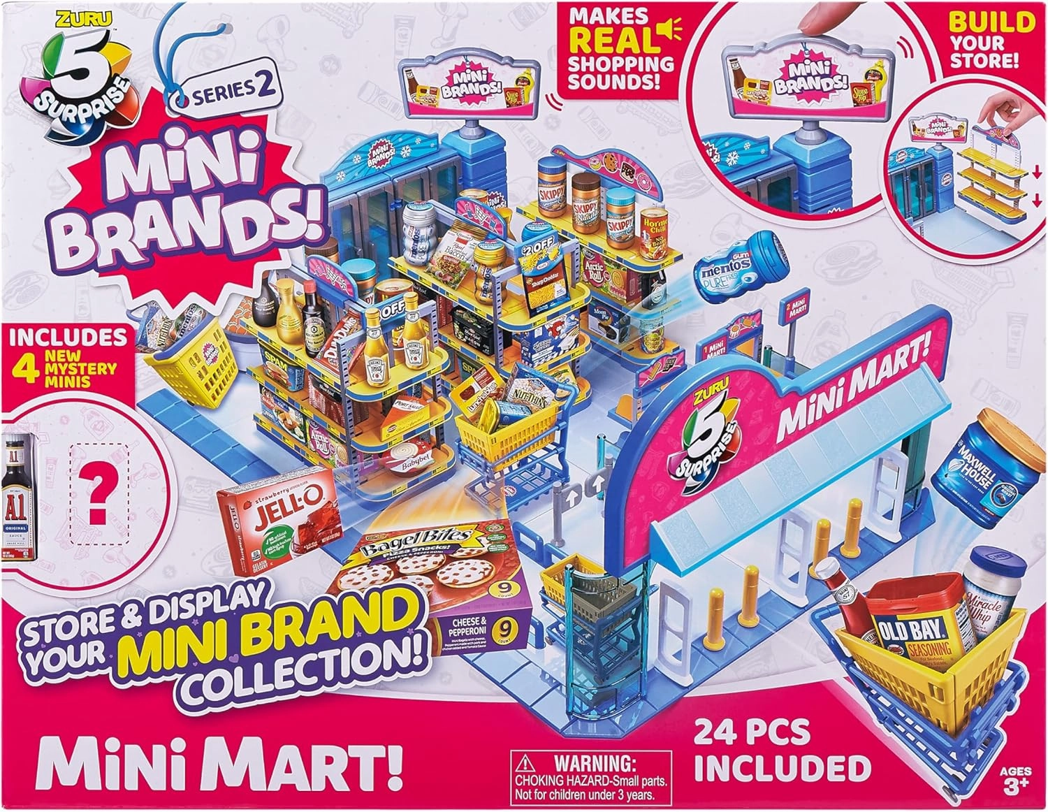 5 Surprise Mini Brands Mini Mart Playset Series 3 by ZURU with 5 Exclusive Mystery Mini Brands, Store and Display Your Mini Collectibles Collection!