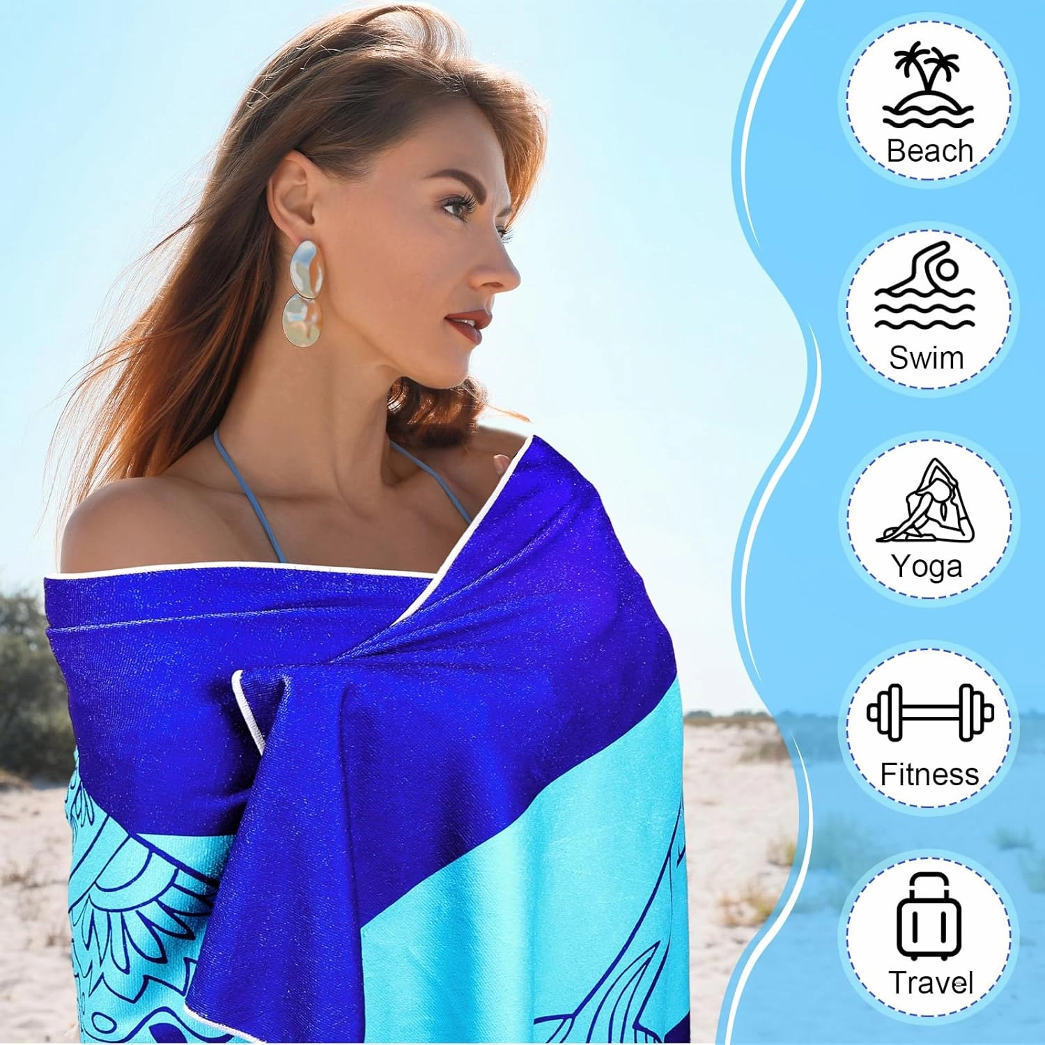 6 Pcs 72 x 36 Microfiber Oversized Beach Towels Large Absorbent Thin Compact Lightweight Sand Free Quick Dry Towels Pack for Travel Pool Yoga Gym Sports Beach Accessories(Marine Animals)