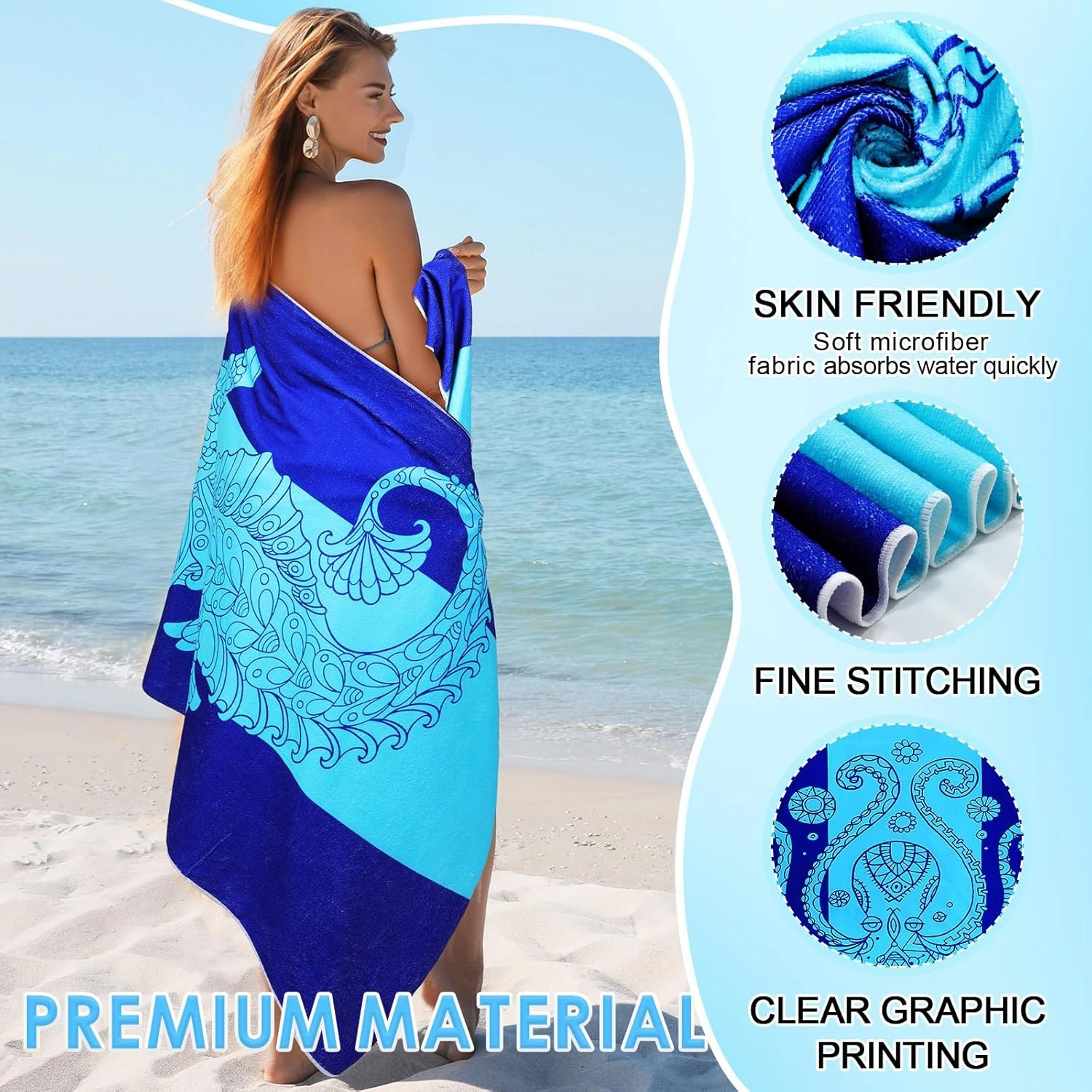 6 Pcs 72 x 36 Microfiber Oversized Beach Towels Large Absorbent Thin Compact Lightweight Sand Free Quick Dry Towels Pack for Travel Pool Yoga Gym Sports Beach Accessories(Marine Animals)