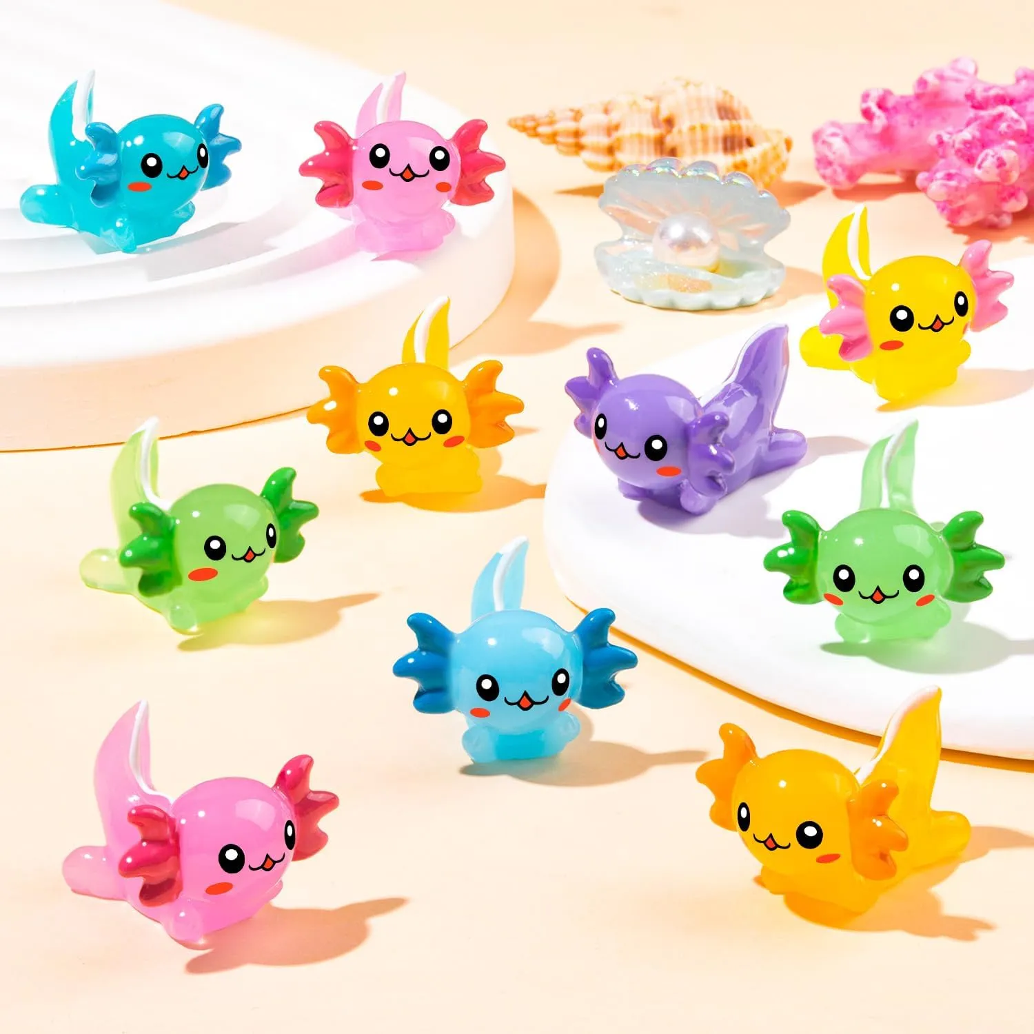 70Pcs Mini Resin Axolotl, Miniature Animal Figurine, Garden Landscape Aquarium Dollhouse Ornament Potted Plants Decor for DIY Craft Garden Fairy Decoration Birthday Party Favor