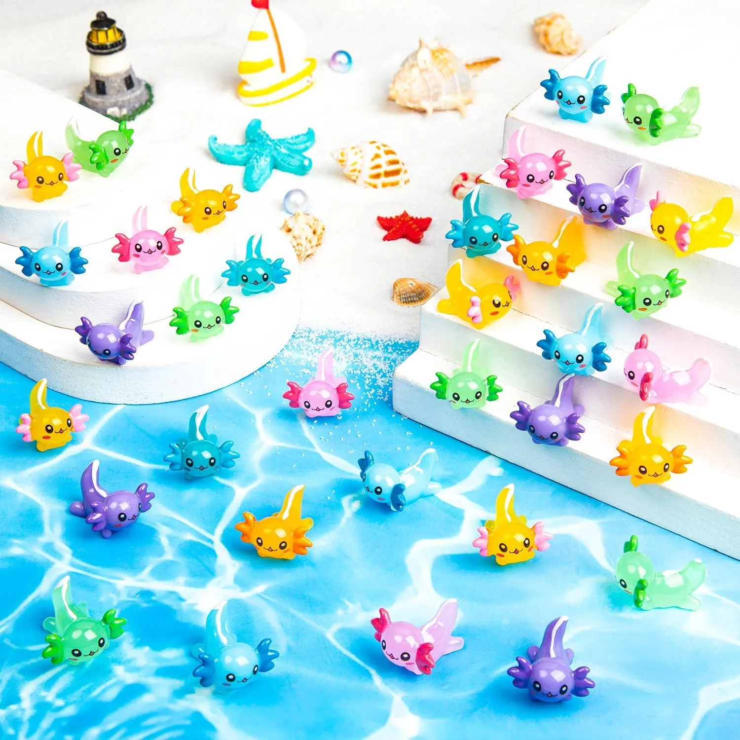 70Pcs Mini Resin Axolotl, Miniature Animal Figurine, Garden Landscape Aquarium Dollhouse Ornament Potted Plants Decor for DIY Craft Garden Fairy Decoration Birthday Party Favor