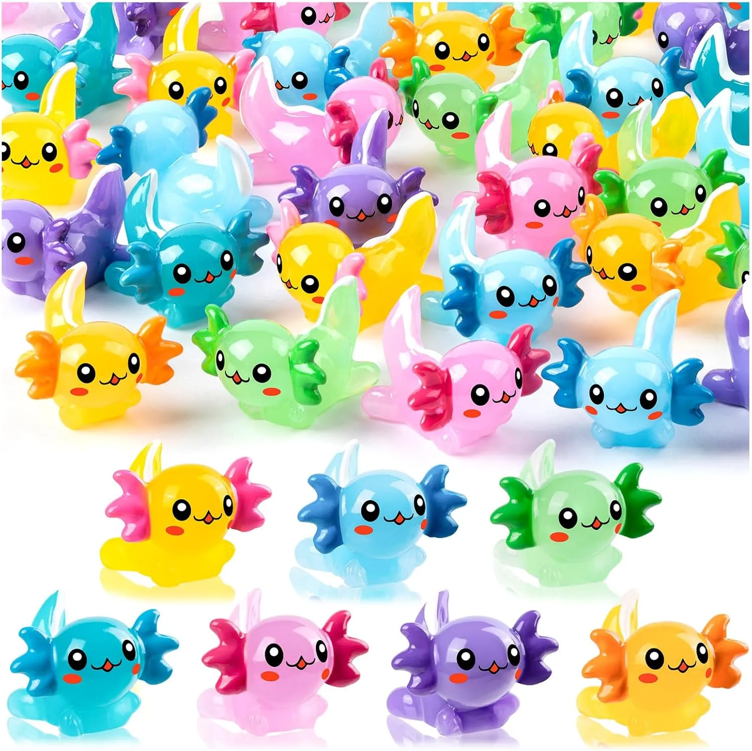70Pcs Mini Resin Axolotl, Miniature Animal Figurine, Garden Landscape Aquarium Dollhouse Ornament Potted Plants Decor for DIY Craft Garden Fairy Decoration Birthday Party Favor