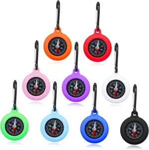 9pcs Pocket Carabiner Compass Durable Heavy Duty Navigation Tool for Hiking Camping Outdoor Survival Mini Keyring Compasses Colors