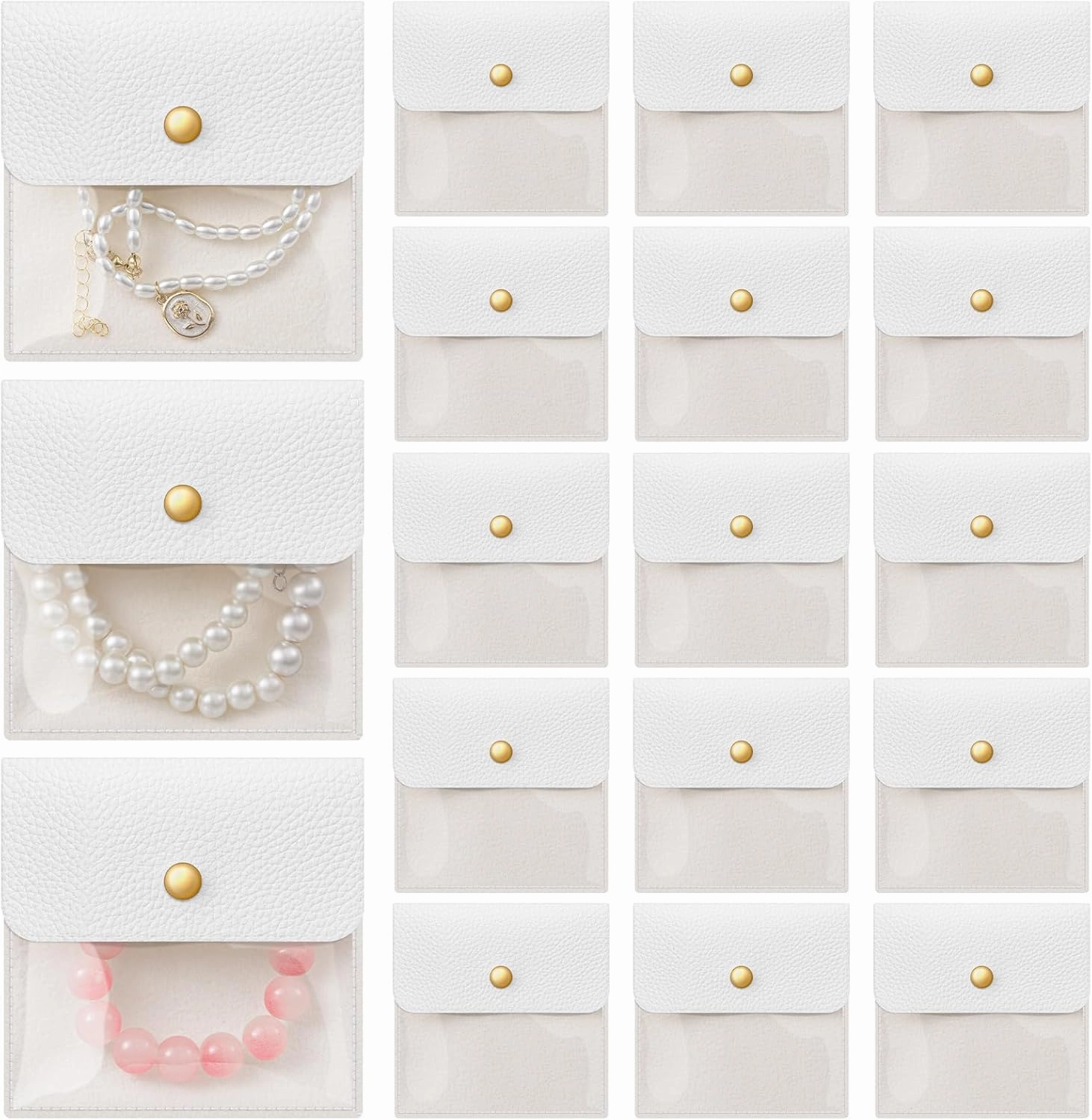 Abbylike 18 Pcs Mini Pouch Small Velvet Jewelry Bags Travel Clear Jewelry Organizer Bags Small PU Leather Velvet Pouch for Traveling Trip Mother‘s Day Gift for Mom Wife Women