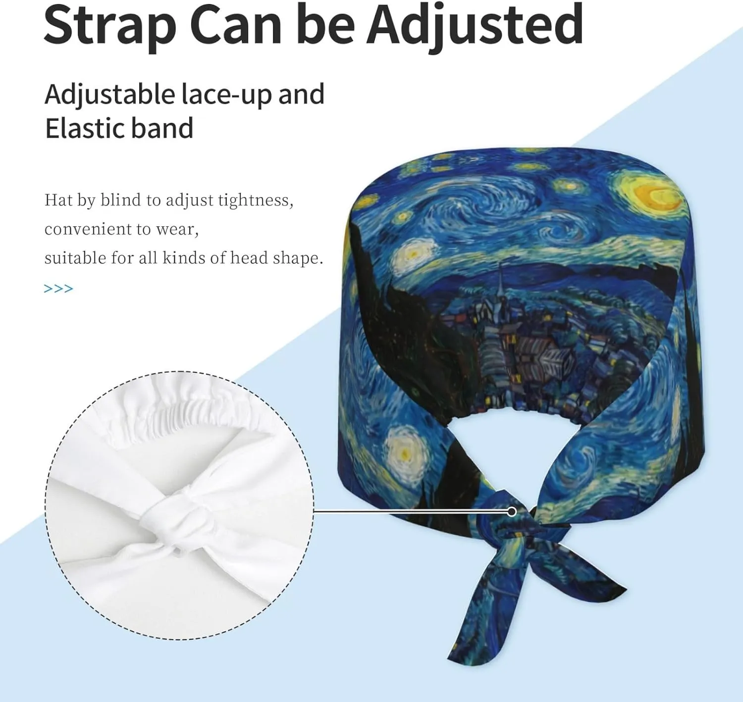 Adjustable Working Cap Potato Fashional Hat with Sweatband Breathable Headgear Tie Back Head Cover for Women/Men