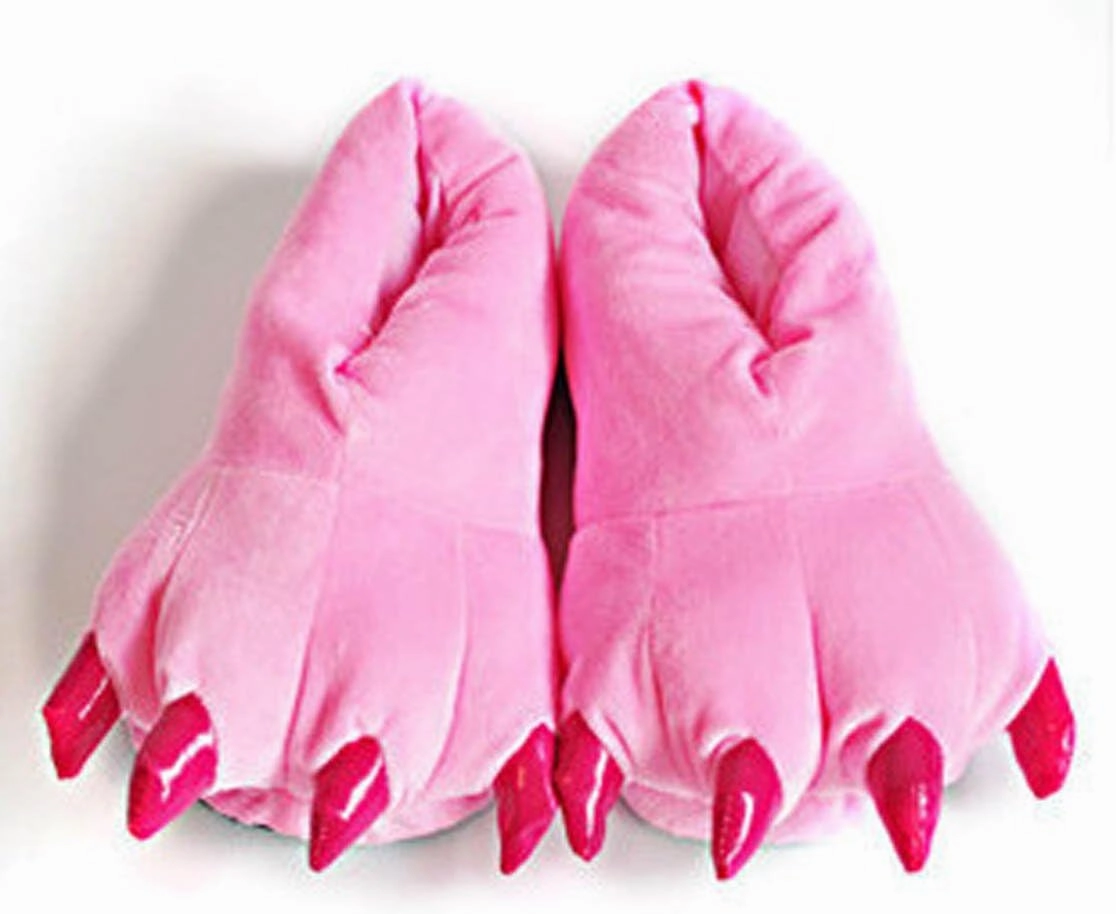 Adult Cute Plush Animal Paw Slippers Fuzzy Warm House Shoes
