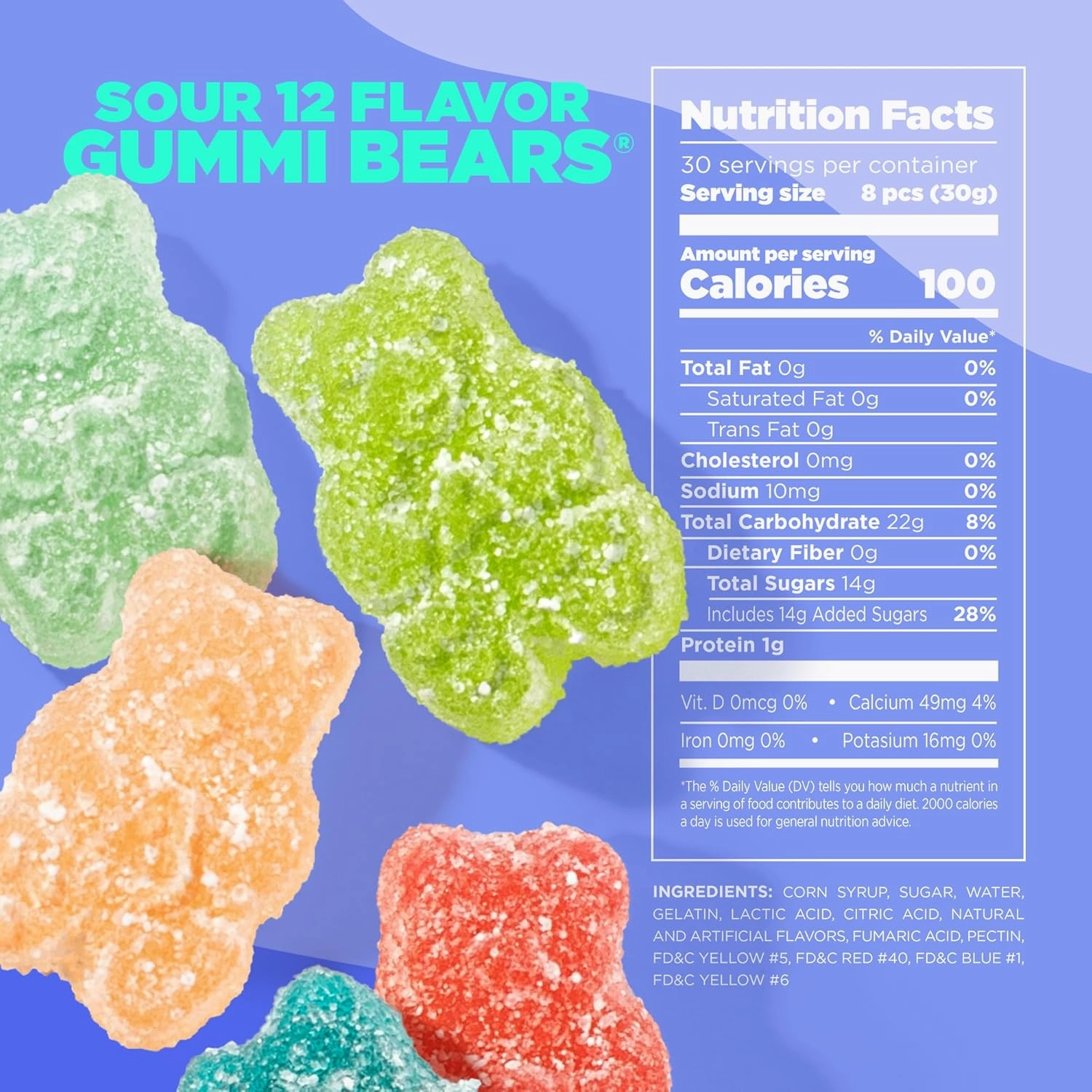 Albanese World's Best Sour 12 Flavor Gummi Bears, 32oz Bag of Candy