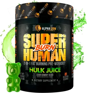 ALPHA LION Superhuman Burn 2-in-1 Metabolism Booster Pre Workout, Weight Loss Supplement, Appetite Suppressant, Fat Loss Support, Energy & Focus Powder (21 Servings, Hulk Juice)
