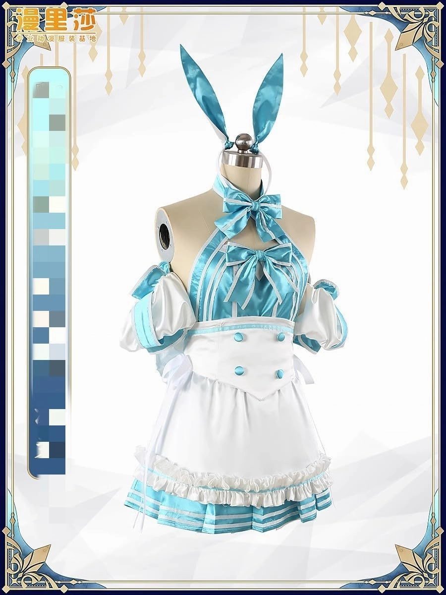 Altria Caster Cosplay Cute Blue and White Bunny Ears Maid Costume Halloween New Outfit
