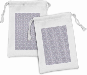 Ambesonne Abstract Fabric Pouch Set of 2, Layout of Concentric Squares and Stripes Drawn by Hand, Small Drawstring Bag for Toiletries Masks and Favors, 9" x 6", Eggshell Lilac