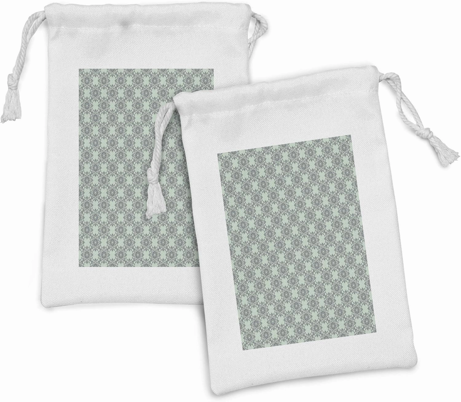 Ambesonne Baroque Fabric Pouch Set of 2, Rococo Inspired Design Floral Damask Like Motifs in Bicolour Style, Small Drawstring Bag for Toiletries Masks and Favors, 9" x 6", Mauve Taupe and Mint Green