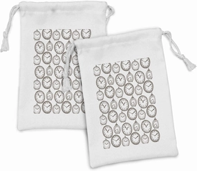Ambesonne Clock Fabric Pouch Set of 2, Vintage Pocket Watch Numbers on It Antique Design Chronometers Old Fashioned Print, Small Drawstring Bag for Toiletries Masks and Favors, 9" x 6", Brown