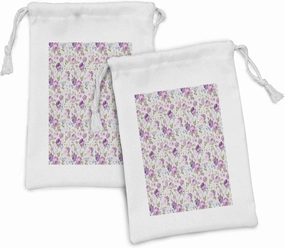 Ambesonne Floral Fabric Pouch Set of 2, Floral Pattern Pastel Tones Love and Adoration Theme Leaves Petals, Small Drawstring Bag for Toiletries Masks and Favors, 9" x 6", Lilac Green Pale Blue