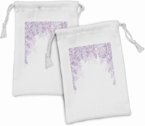 Ambesonne Flower Fabric Pouch Set of 2, Framing Lilac Flowers in Blossom Vernal Season Soothing Color Shades, Small Drawstring Bag for Toiletries Masks and Favors, 9" x 6", Pale Mauve Lavender