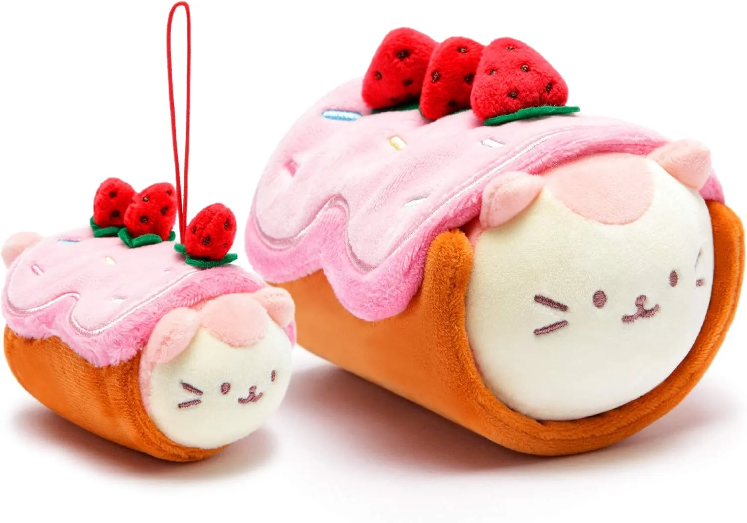 Anirollz Stuffed Animal Plush Toy – 3” & 6" Official Roll Blanket Outfitz Doll | Soft, Squishy, Warm, Cute, Comfort, Safe | Birthday Decorations Gift Strawberry Roll Cake Pillow with Kitty Kittiroll