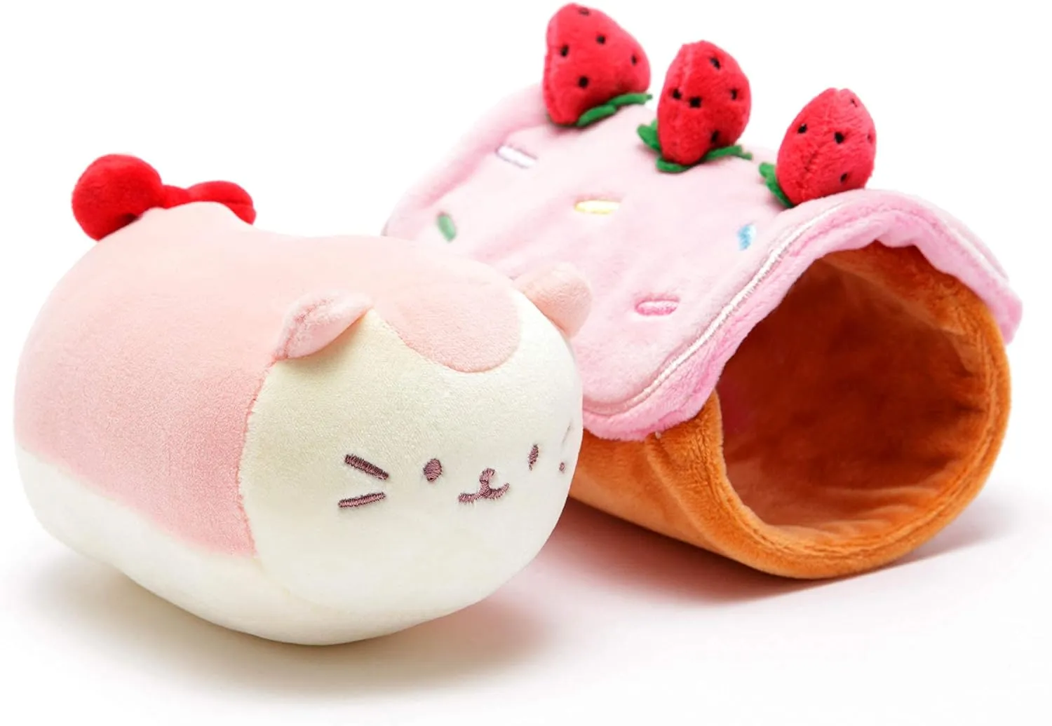 Anirollz Stuffed Animal Plush Toy – 3” & 6" Official Roll Blanket Outfitz Doll | Soft, Squishy, Warm, Cute, Comfort, Safe | Birthday Decorations Gift Strawberry Roll Cake Pillow with Kitty Kittiroll