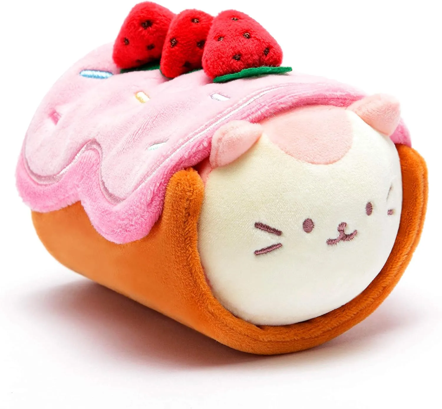 Anirollz Stuffed Animal Plush Toy – 3” & 6" Official Roll Blanket Outfitz Doll | Soft, Squishy, Warm, Cute, Comfort, Safe | Birthday Decorations Gift Strawberry Roll Cake Pillow with Kitty Kittiroll