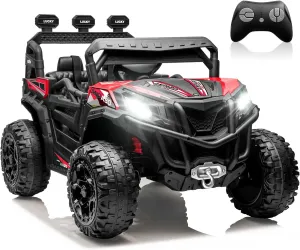 ANPABO 24V 4X4 Ride on Car Truck w/Remote Control, 4WD/2WD Switchable Kids UTV, 19" Spacious Seat, 4 Shock Absorbers, Soft Start, Music Player, Electric Car for Kids Ages 3 (Red)