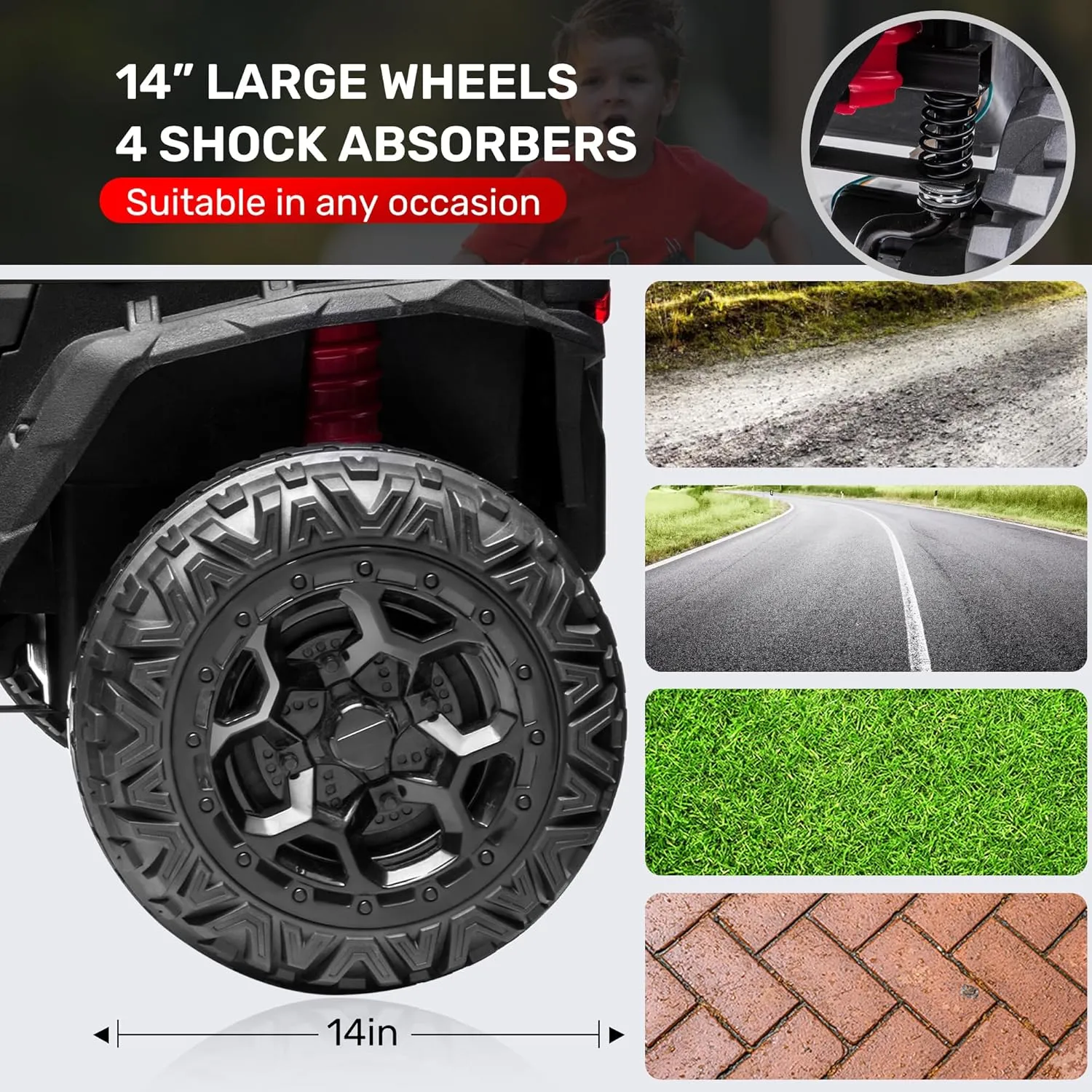 ANPABO 24V 4X4 Ride on Car Truck w/Remote Control, 4WD/2WD Switchable Kids UTV, 19" Spacious Seat, 4 Shock Absorbers, Soft Start, Music Player, Electric Car for Kids Ages 3 (Red)