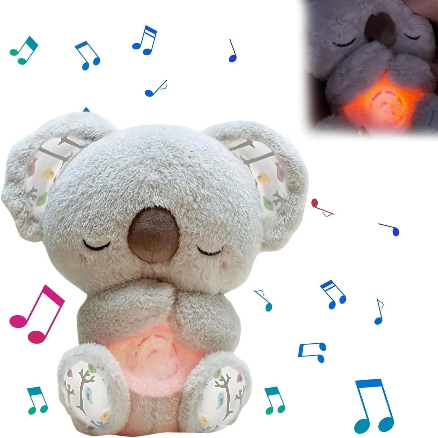 Anxiety Relief Koala, Soothing Koala Bear, Cute Calming Otter, Rest Calming Sleep Bear for Baby, Plush Anxiety Relief Koala with Sensory Details Music Lights & Rhythmic Breathing Motion (Gray)