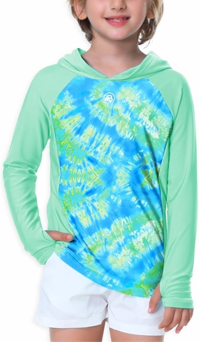 AOBUTE Unisex Kids Long Sleeve Hoodie Rash Guard Boys UPF 50  Swim Top with Thumb Hole 3-12 Years