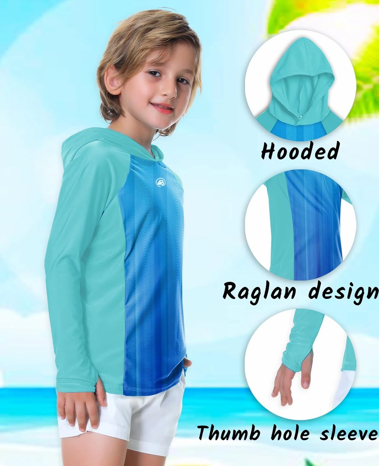 AOBUTE Unisex Kids Long Sleeve Hoodie Rash Guard Boys UPF 50  Swim Top with Thumb Hole 3-12 Years