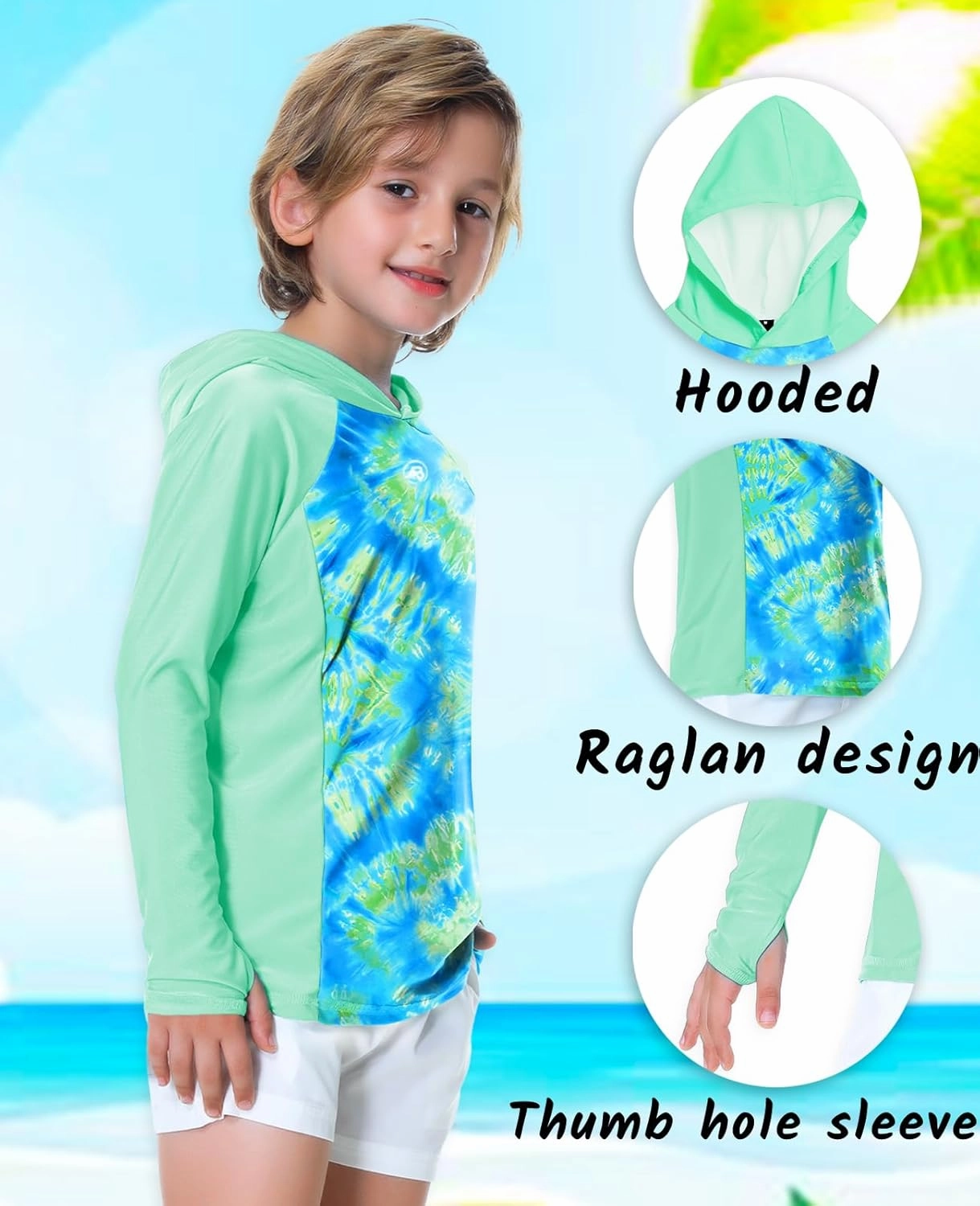 AOBUTE Unisex Kids Long Sleeve Hoodie Rash Guard Boys UPF 50  Swim Top with Thumb Hole 3-12 Years
