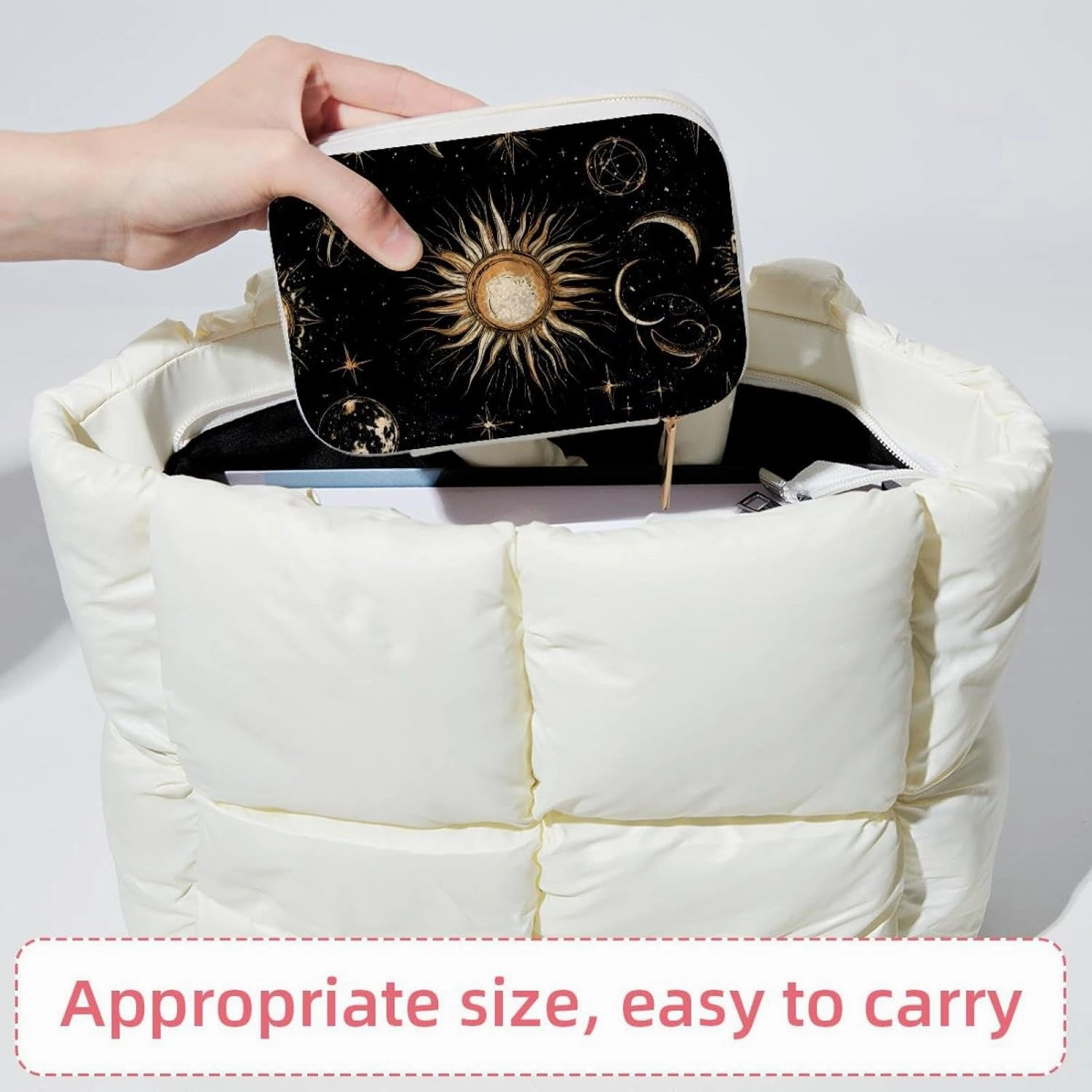 Art Cosmic Space with Sun Moon Star Planet and Constellations Travel Jewelry Box, Portable Travel Display Case Storage Holder Boxes for Stud Earrings, Rings, Necklaces, Bracelets