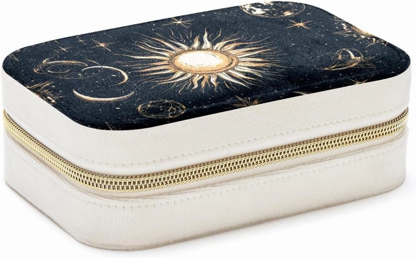 Art Cosmic Space with Sun Moon Star Planet and Constellations Travel Jewelry Box, Portable Travel Display Case Storage Holder Boxes for Stud Earrings, Rings, Necklaces, Bracelets
