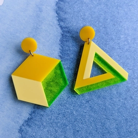 Asymmetrical Geometric Earrings in Yellow Tones