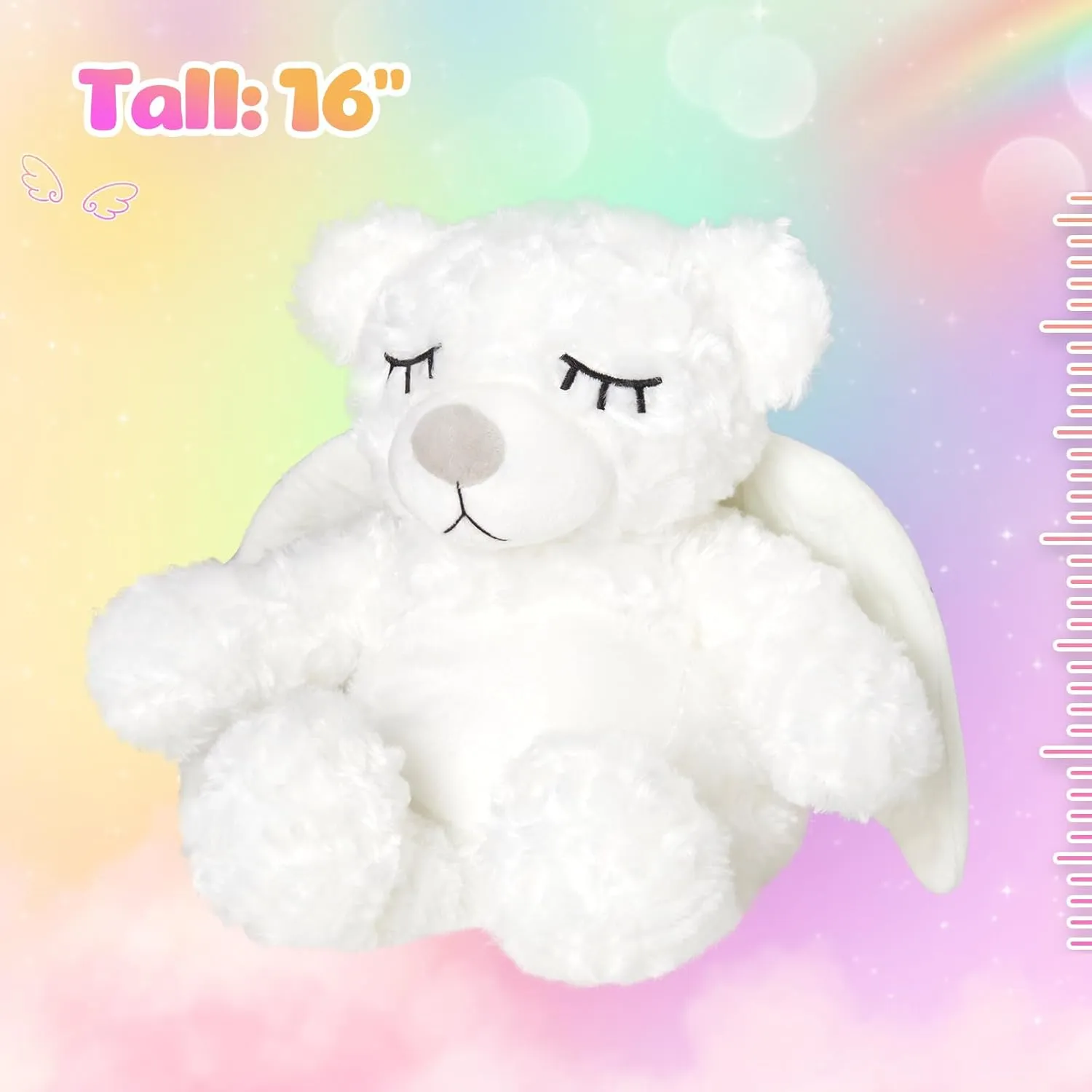 Athoinsu Light up Angel Teddy Bear Stuffed Animal LED Night Light Glowing Plush Toy Mother's Day Birthday for Toddler Kids, 16'', White