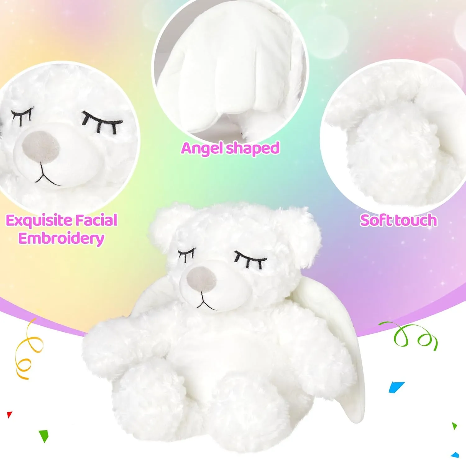 Athoinsu Light up Angel Teddy Bear Stuffed Animal LED Night Light Glowing Plush Toy Mother's Day Birthday for Toddler Kids, 16'', White