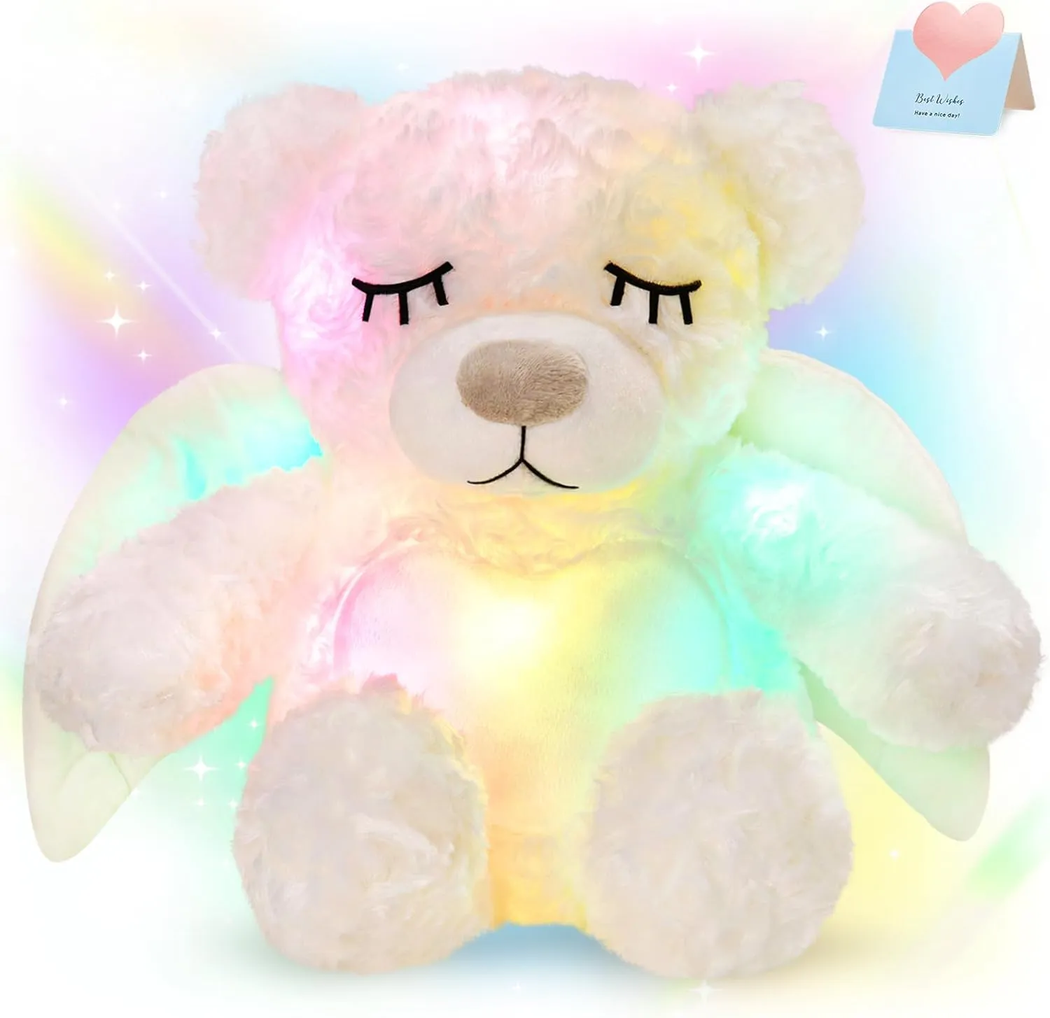 Athoinsu Light up Angel Teddy Bear Stuffed Animal LED Night Light Glowing Plush Toy Mother's Day Birthday for Toddler Kids, 16'', White
