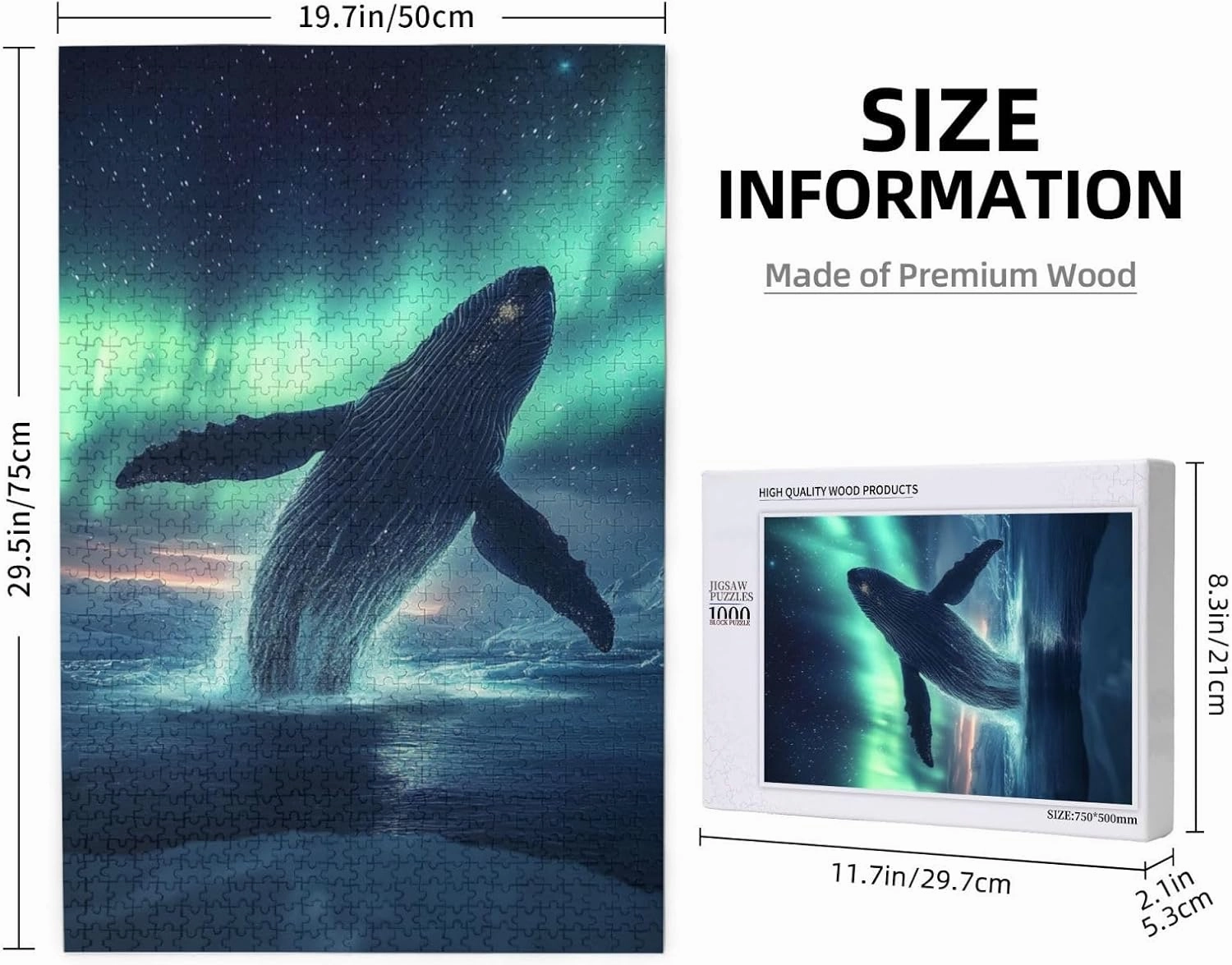 Aurora Jigsaw Puzzle 1000 Pieces, Glacier Big Fish, Vibrant Design, Wooden Puzzle for Adults, Creative Games and Holiday Party Gift Artwork Wall Home Decor, Release Stress, Relax