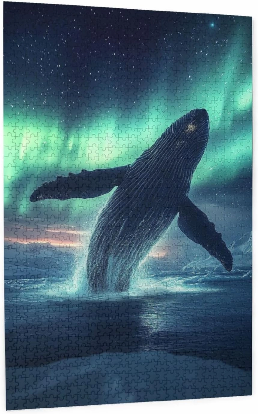 Aurora Jigsaw Puzzle 1000 Pieces, Glacier Big Fish, Vibrant Design, Wooden Puzzle for Adults, Creative Games and Holiday Party Gift Artwork Wall Home Decor, Release Stress, Relax