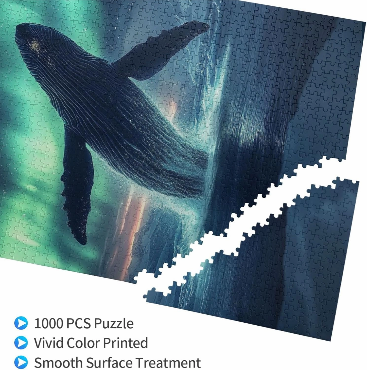 Aurora Jigsaw Puzzle 1000 Pieces, Glacier Big Fish, Vibrant Design, Wooden Puzzle for Adults, Creative Games and Holiday Party Gift Artwork Wall Home Decor, Release Stress, Relax
