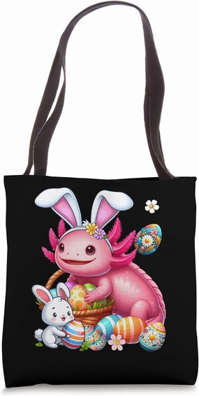 Axolotl Cosplay Bunny Hunting Chocolate Eggs Basket Easter Tote Bag